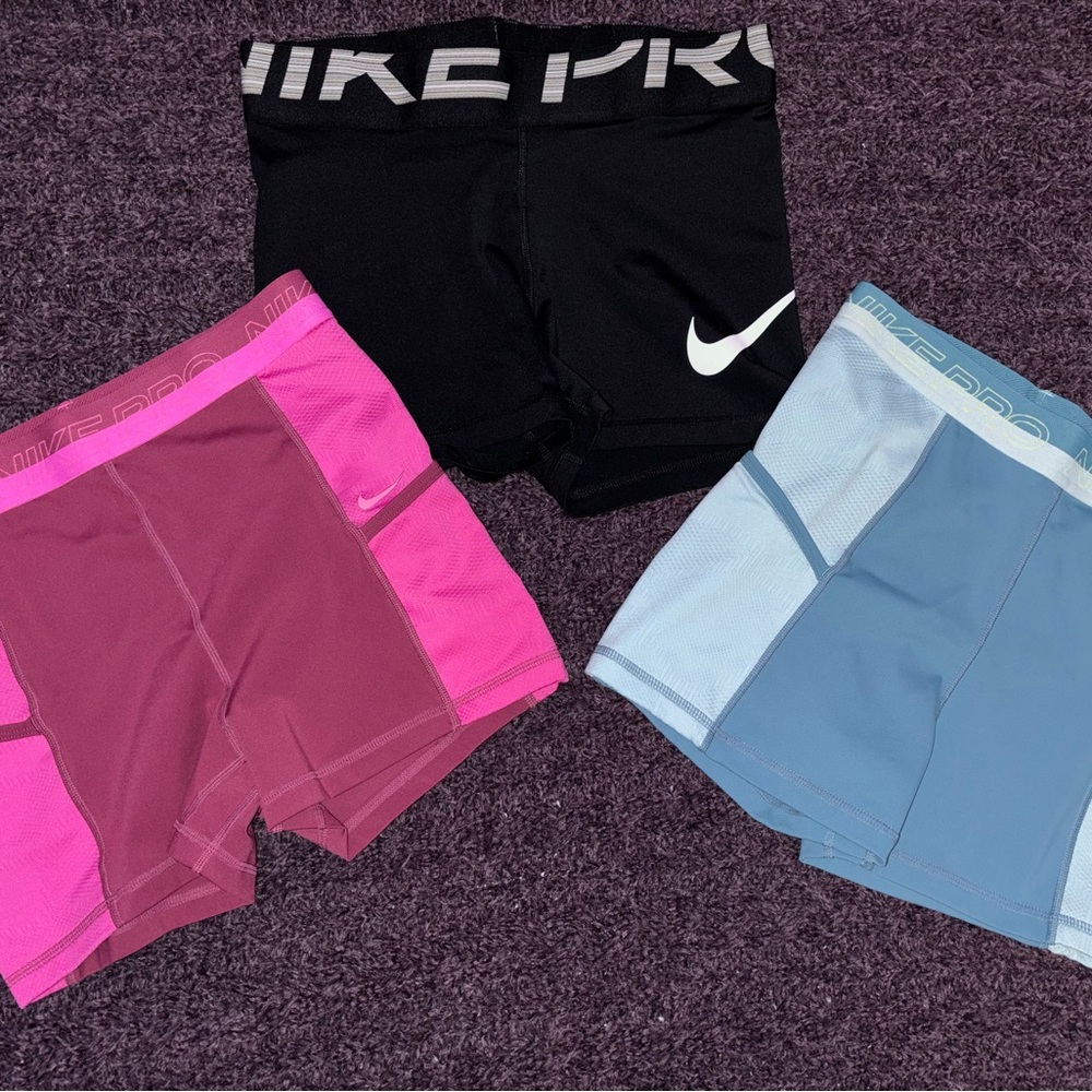 Nike Pro Shorts - Black, Pink, and Light Blue